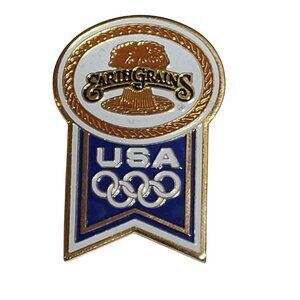 Earthgrains USA Olympics Pin Gold & Blue Enamel Vintage Collectible Lapel Badge